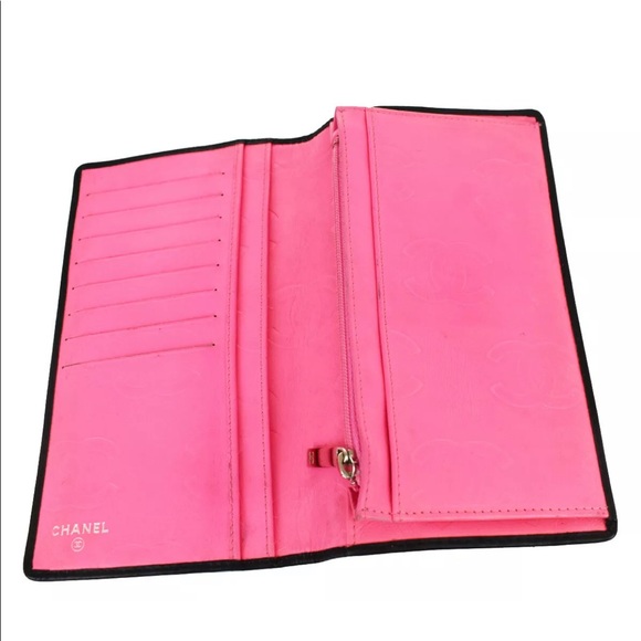 Authentic CHANEL lamb skin cambon line CC logo long wallet crossbody black - Picture 13 of 17